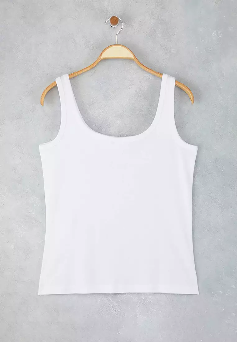 White U-Neck Soft Fabric 100% Cotton Knitted Large Size Undershirt