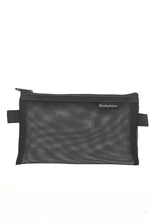 Elmar Tas Make Up Wanita Kosmetik Design Transparent Mesh Flat Multifungsi Material Nylon ORIGINAL - Black