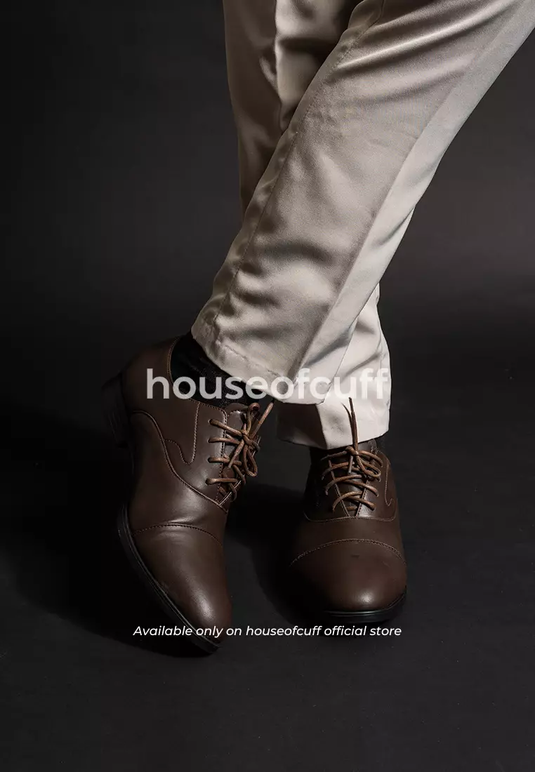 Sepatu kulit pria formal pantofel oxford quarter cap toe coklat tua