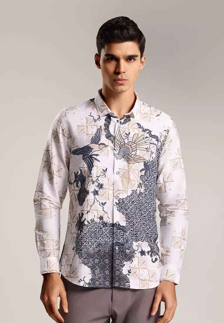 MOC Kemeja Batik Lengan Panjang Pria SHEVTA-WHITE