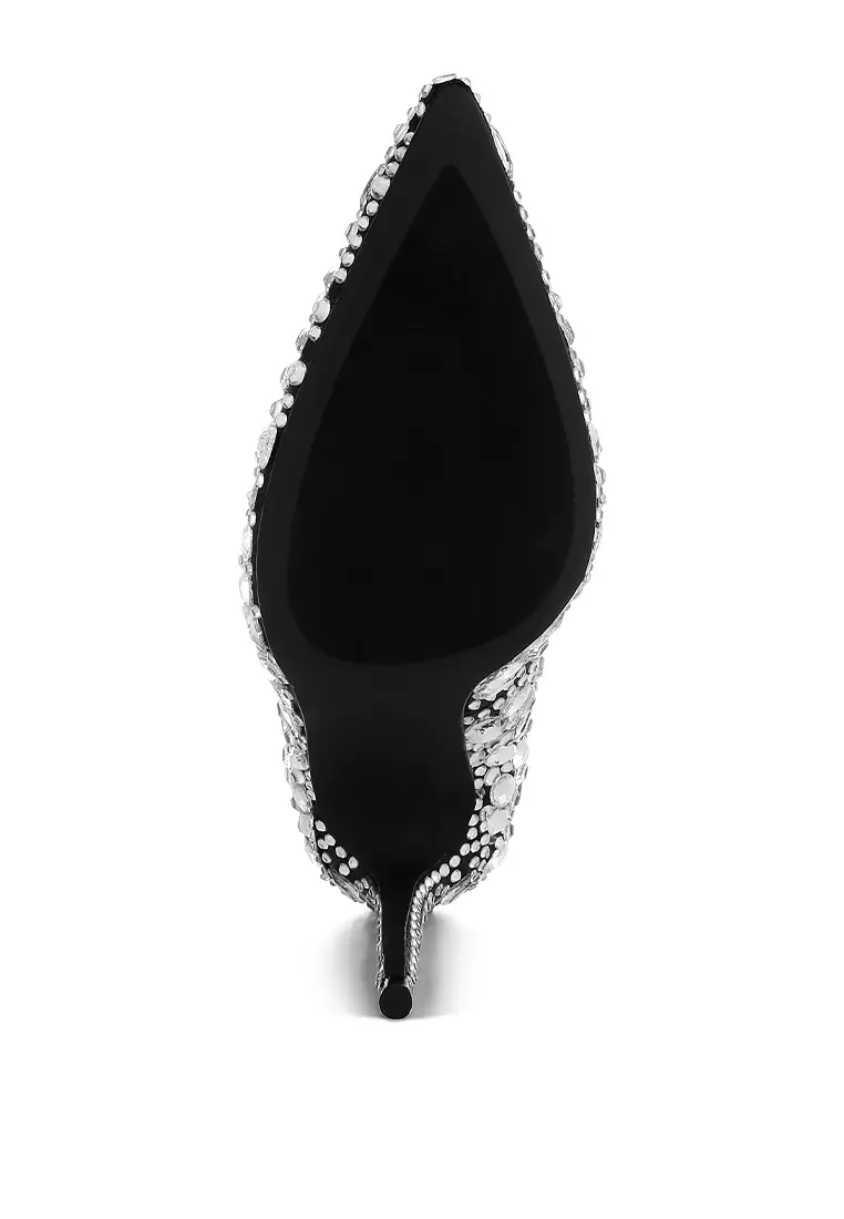 Sepatu Pumps dengan Hiasan Berlian Imitasi dan Berlian Imitasi Warna Hitam