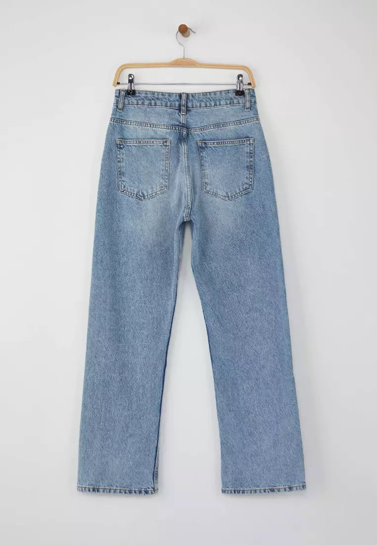 Light Blue High Waist Relaxed Straight Cut Straight Leg Jeans Twoaw26Je00063