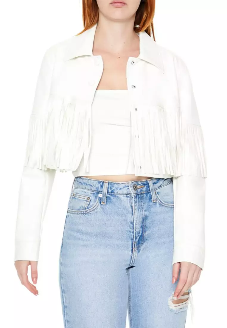 White fringe jacket forever 21 top