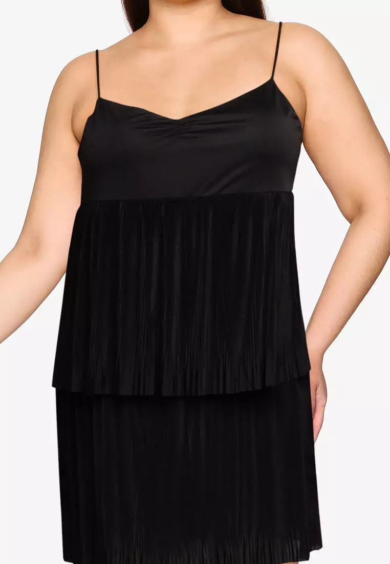 Plus Size Pleated Tiered Dress