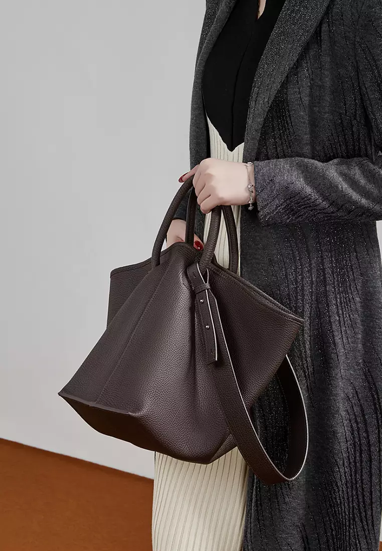 Minimal Style Top Grain Cowhide Bucket Bag QSL3297