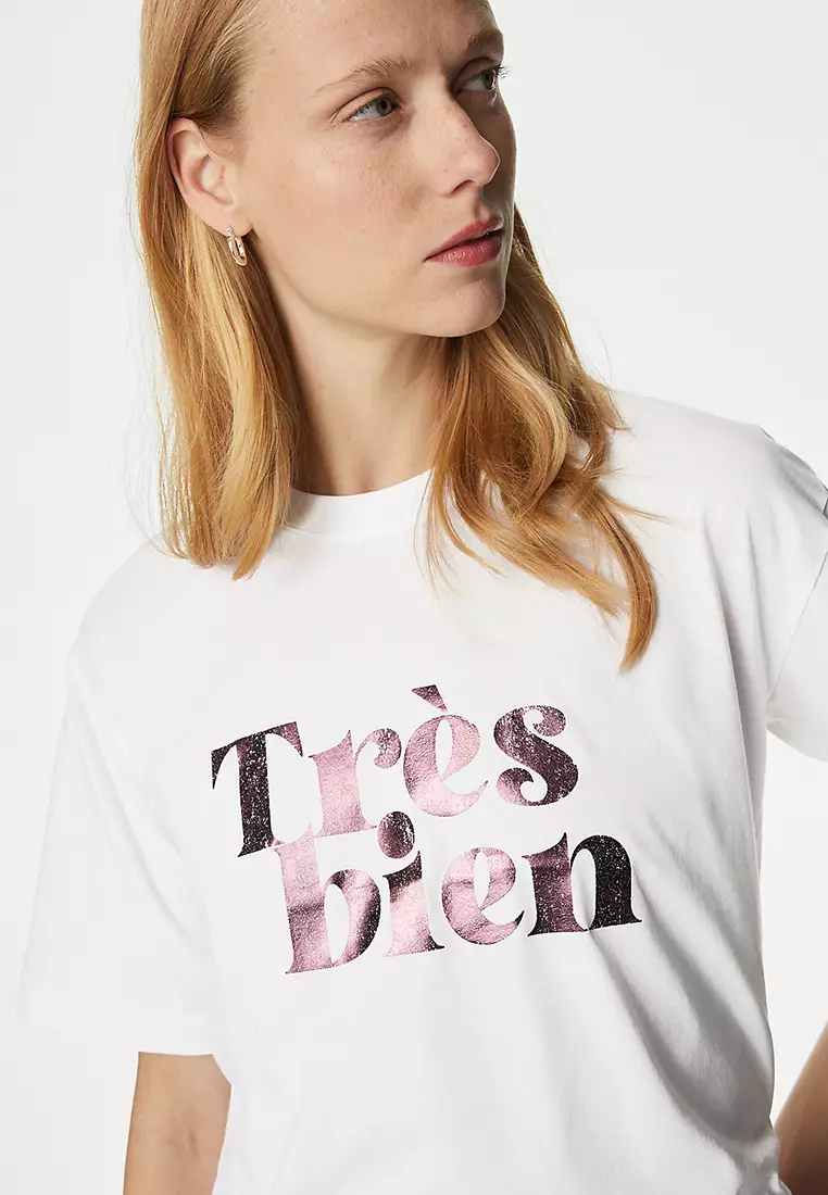 Pure Cotton Slogan T-Shirt