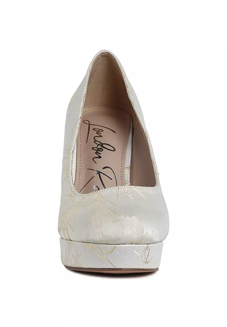 Platform Block Heel Pumps In Beige