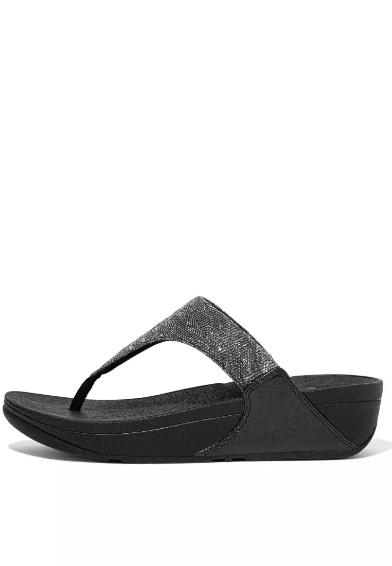FitFlop LULU Women's Glitz Toe-Post Sandals - All Black (ET8-090)