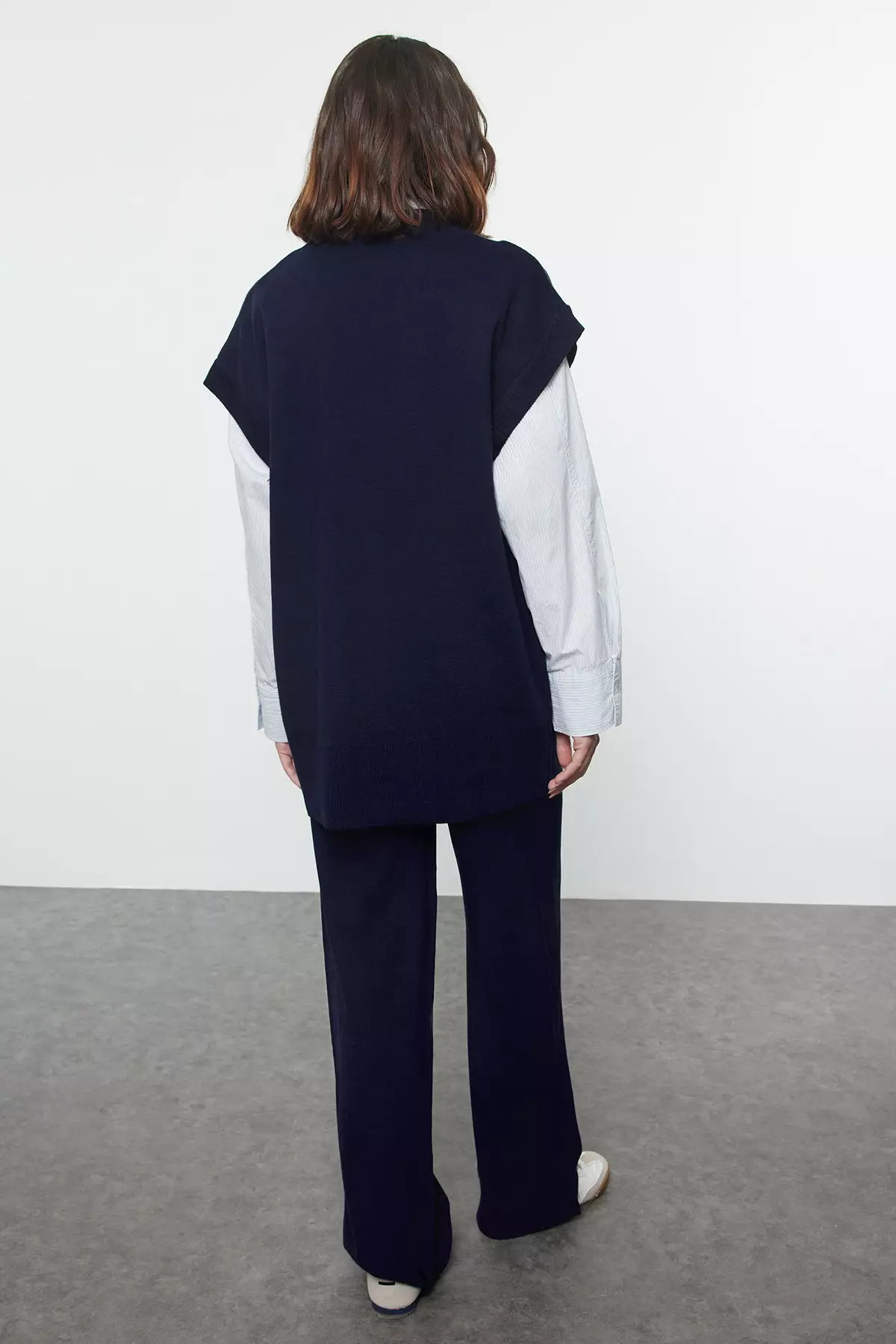 Navy Blue Knitwear Vest And Trousers Set - Tctaw25Us00032