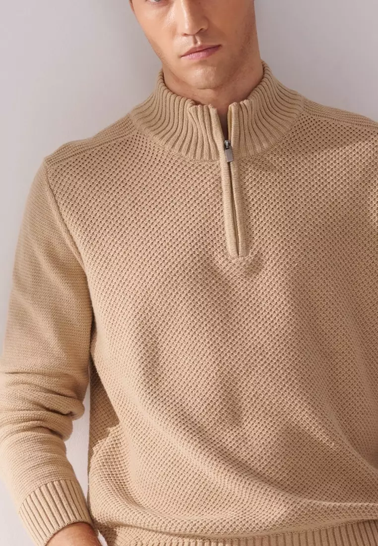 Light Khaki Quarter-Zip Sweater