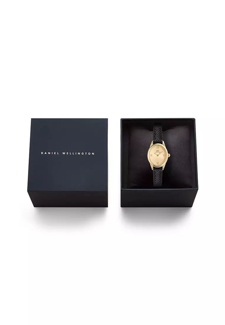 Ophelia Mini Black Lizard Unitone Guilloché Gold - Women Watch Stainless Steel Leather Strap watch DW Official Authentic Original