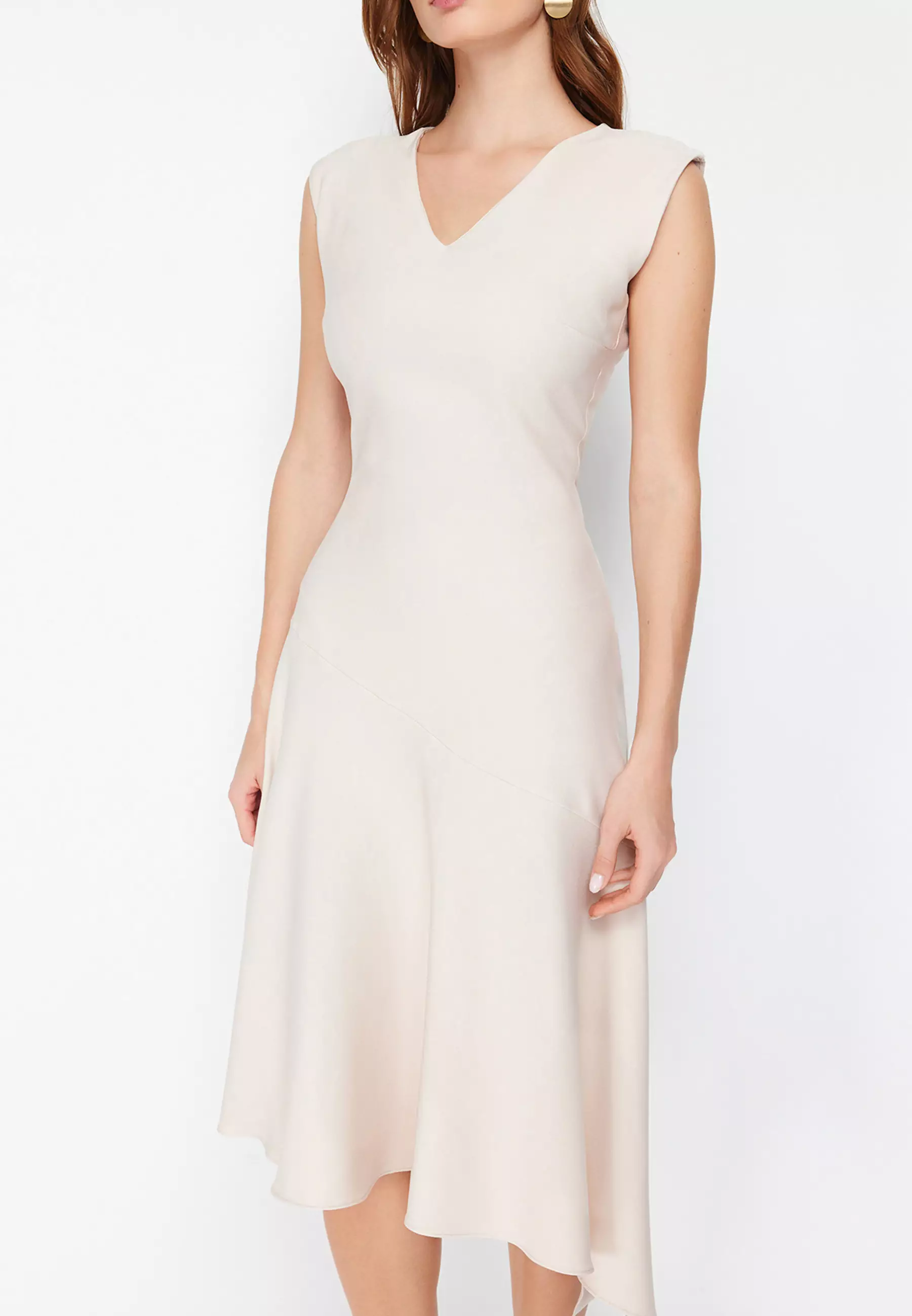 V-Neck Asymmetrical Midi Dress