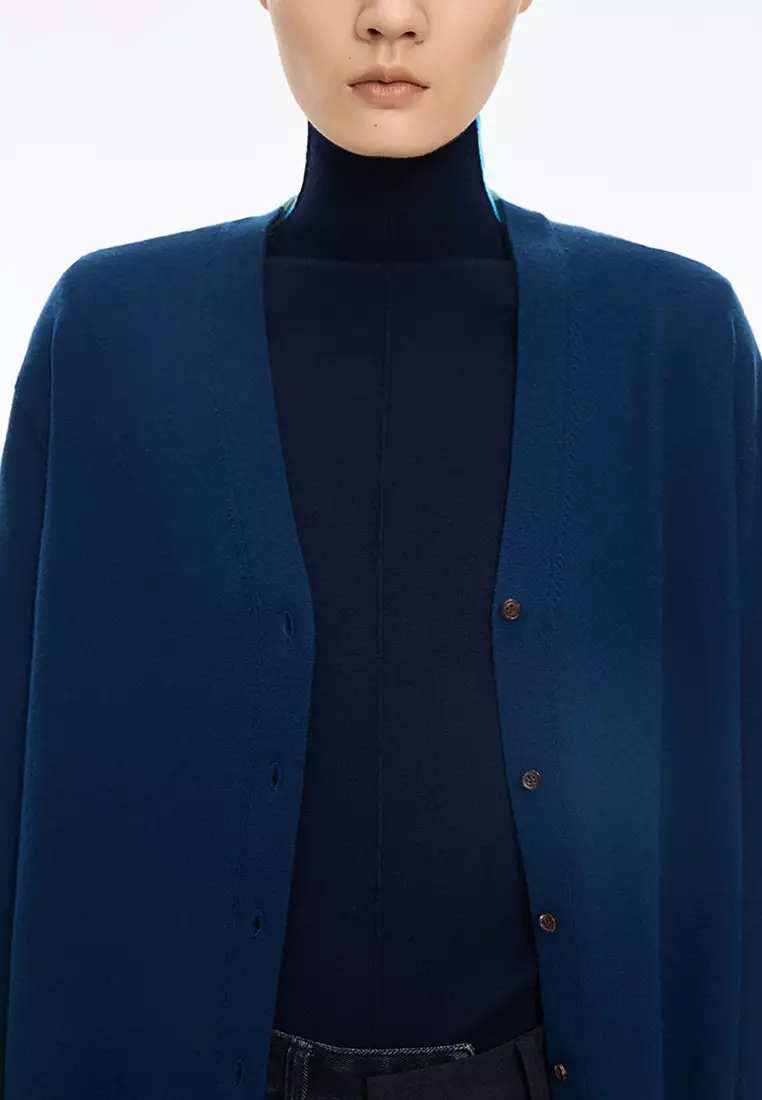 巴素兰羊毛宽松中长款开襟针织衫