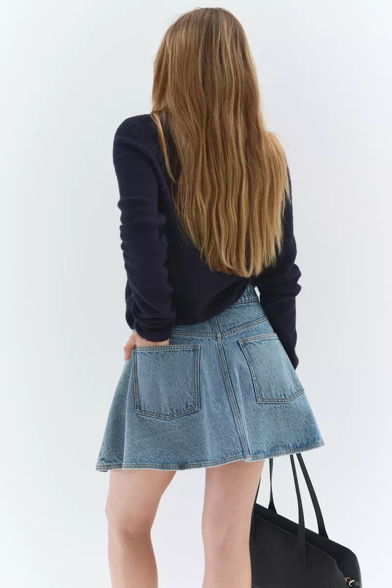 Flared denim mini skirt
