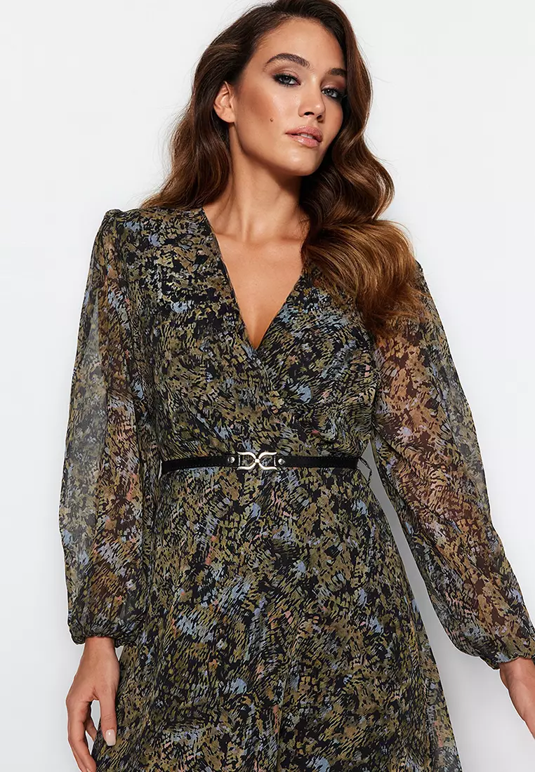 Patterned Chiffon Midi Dress