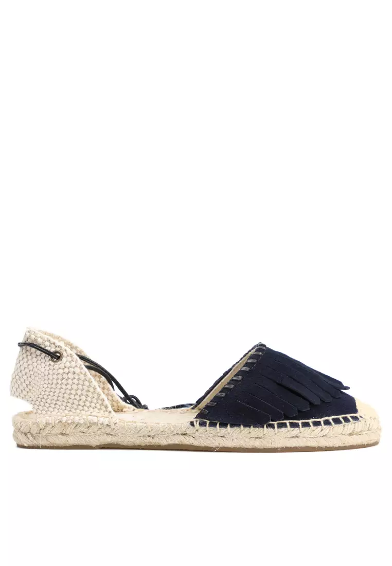 Suede frill hem espadrille wedge online sandals