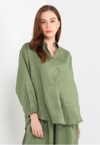 Colours Thread Clothing green Maya Linen Top in Olive Green 178A1AA1A3B80AGS_1
