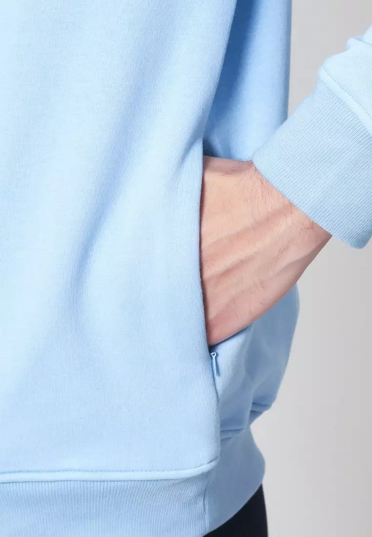Cotton Well Coofy Crewneck Sweatshirt with Hidden Pocket Baby Blue | Sweater Polos Kantong Tersembunyi Biru Muda