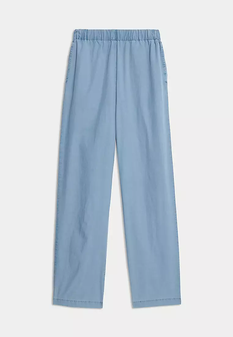 Pure Cotton Poplin Straight Leg Trousers