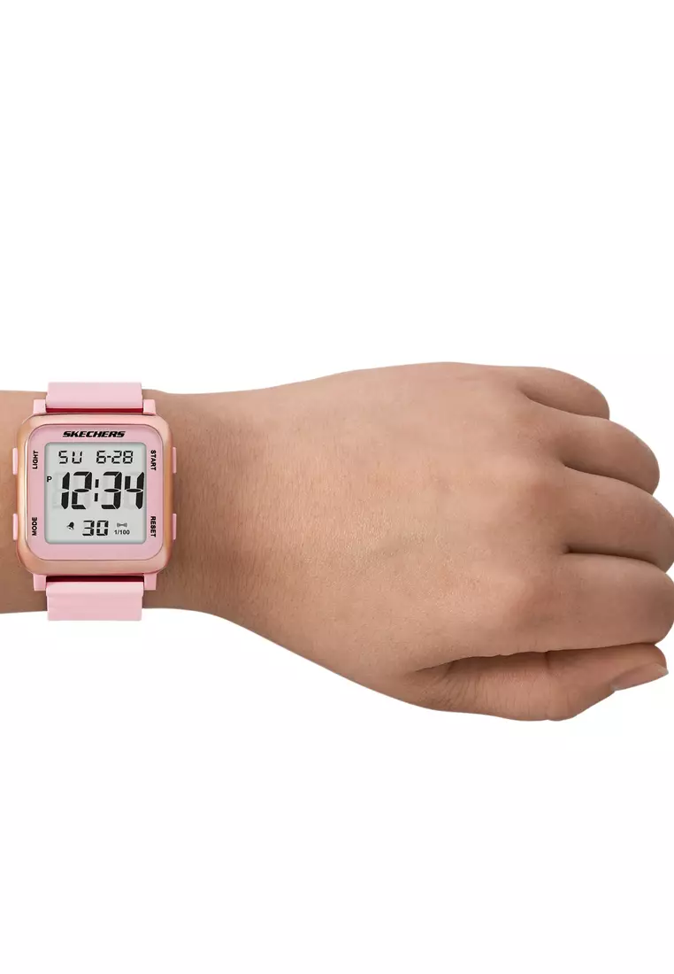 Skechers Women's Beckworth Digital Watch ( SR6312 ) - Digital, Pink Case, Square Dial, 22 MM Pink Band