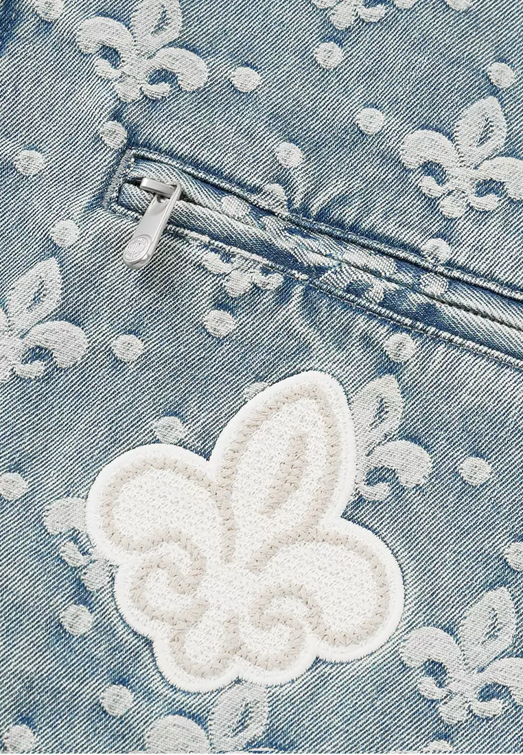 男裝滿印鳶尾花全棉牛仔外套