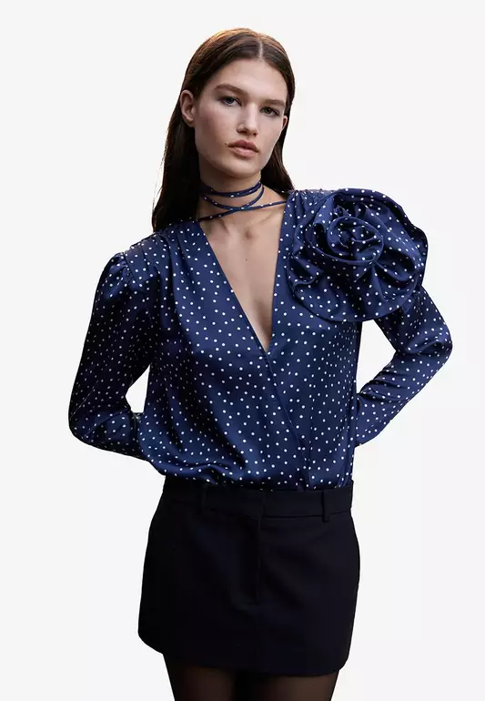 Satin Blouse With Flower Polka Dots