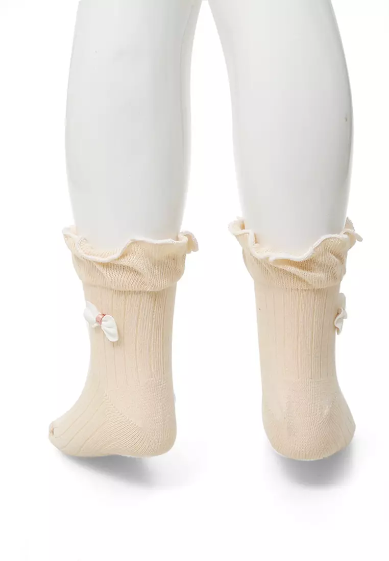 Candie Kaos Kaki Pendek Anak Wanita Bow Tie Ruffle Children's Socks Comportable Material Cotton ORIGINAL - Beige