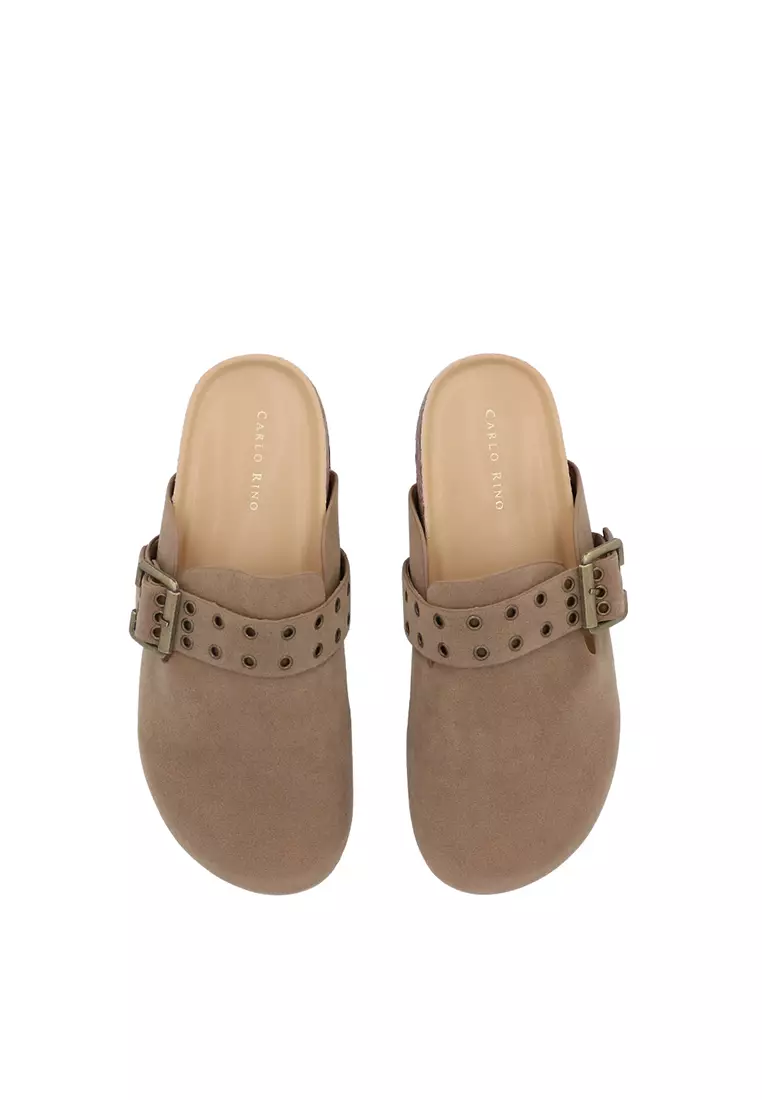 Taupe Meadow Buckled Mules
