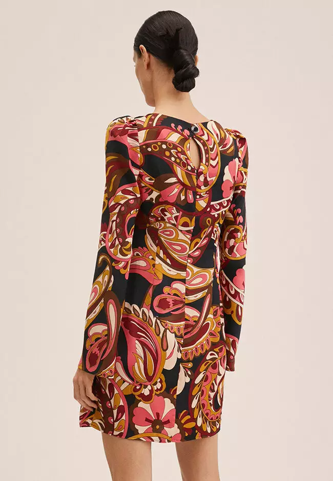 Printed Dress With Balloon Sleeves