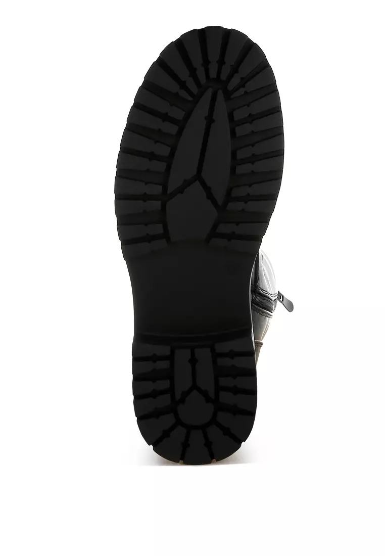 Sepatu bot tebal berhiaskan berlian imitasi berwarna hitam