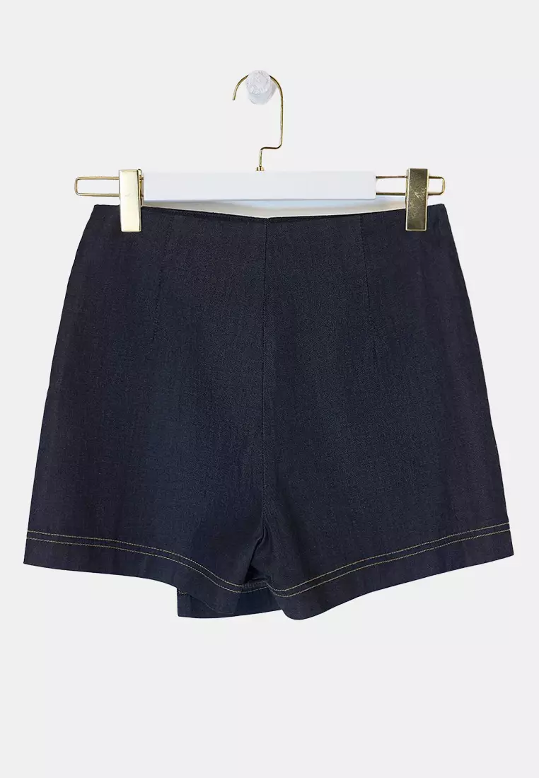 Dark Blue Accessory Detailed Extra Flexible Denim Short Skirt Twoss26Sr3