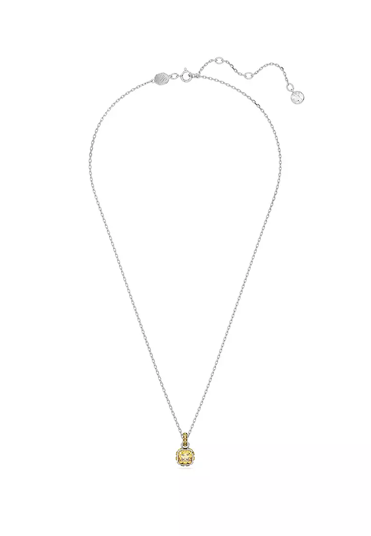 Birthstone Pendant, Square Cut, November, Yellow, Rhodium Plated