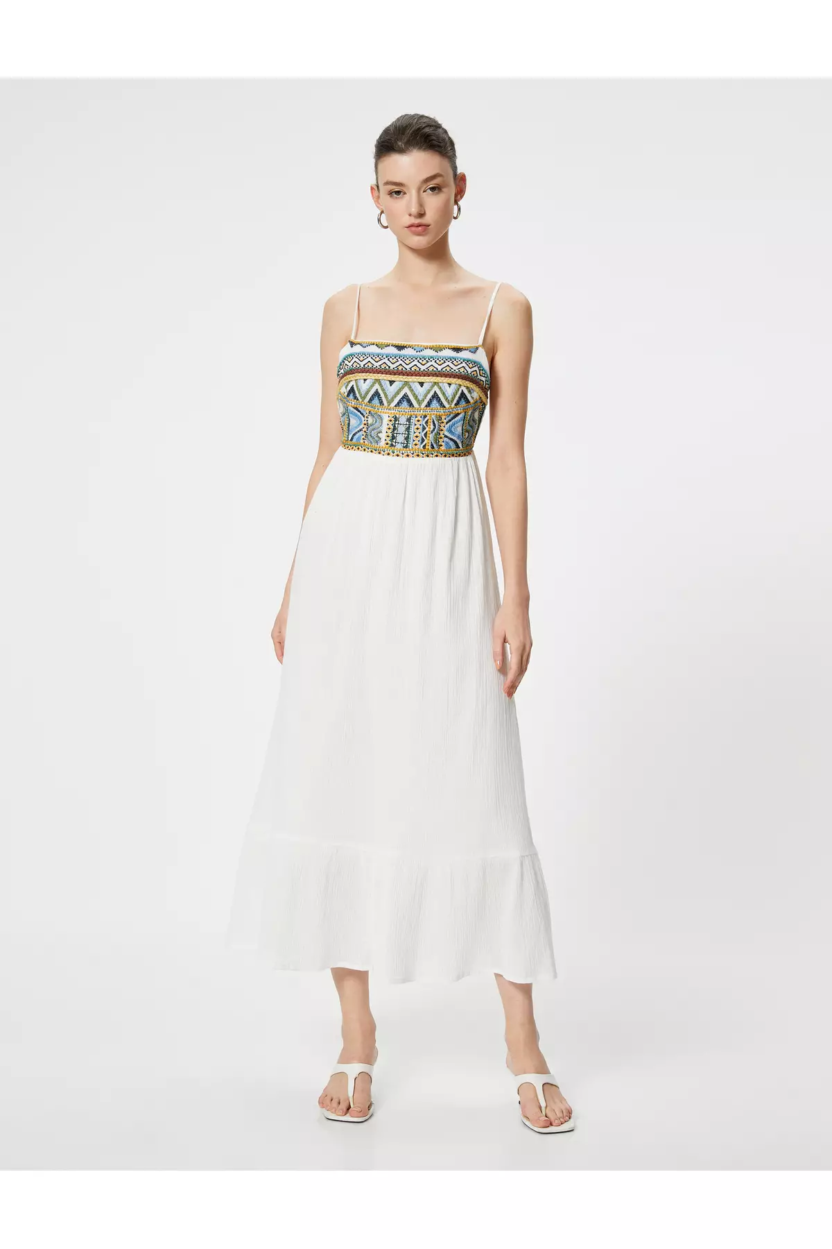 Strap Dress Textured Square Neck Cotton