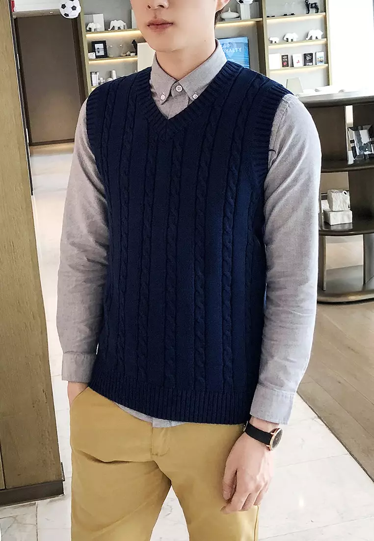 V-neck Jacquard Knitted Vest XH1823