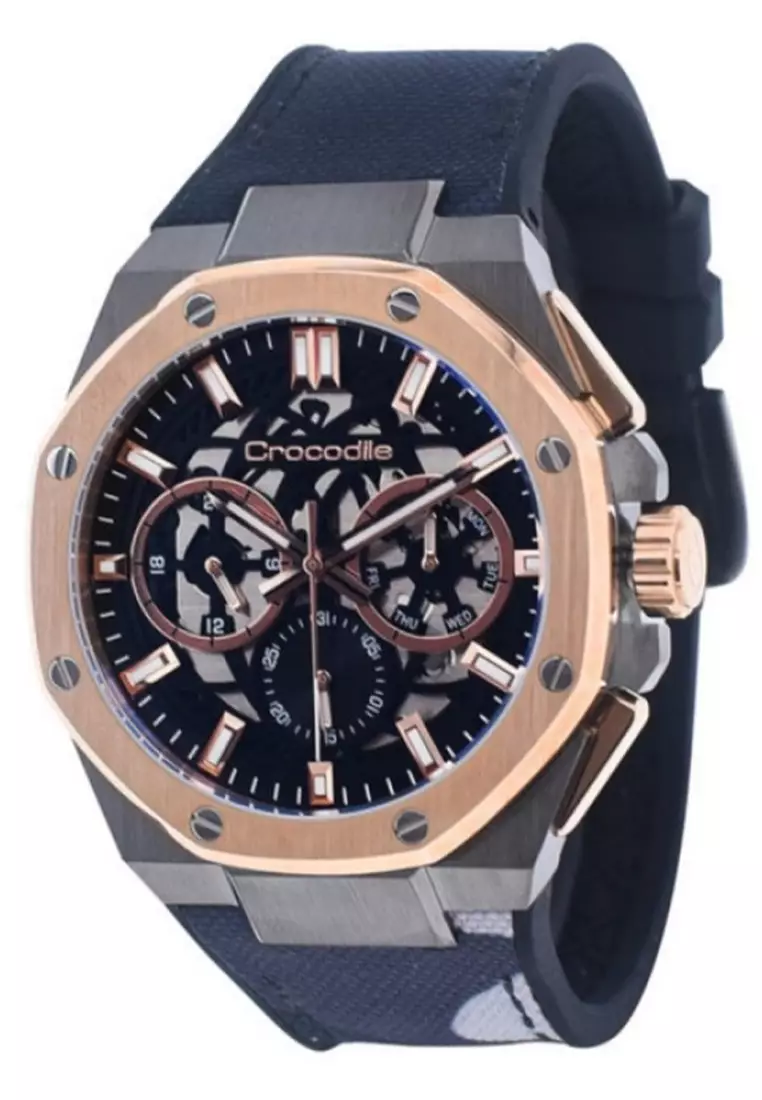 Crocodile - Jam Tangan Pria - Rosegold - Blue Rubber Strap - CM-039D32E