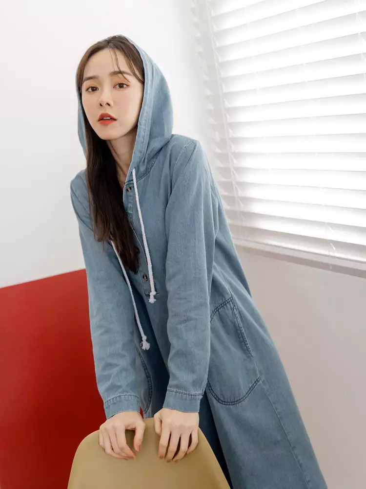 white christmas dresses Delta Denim Hoodie Dress With Pockets main image 1