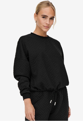 ONLY black Square Long Sleeves String O-Neck Sweatshirt 1BA01AA377CD95GS_1