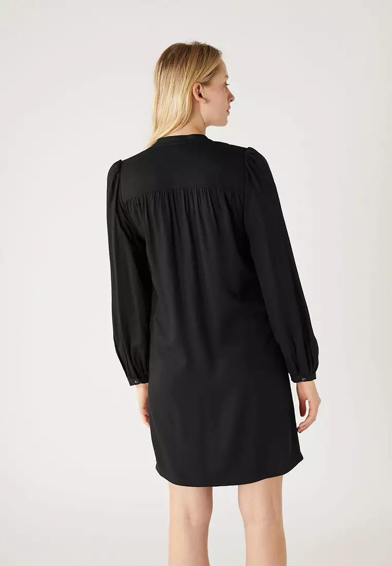 V-Neck Button Front Knee Length Shift Dress