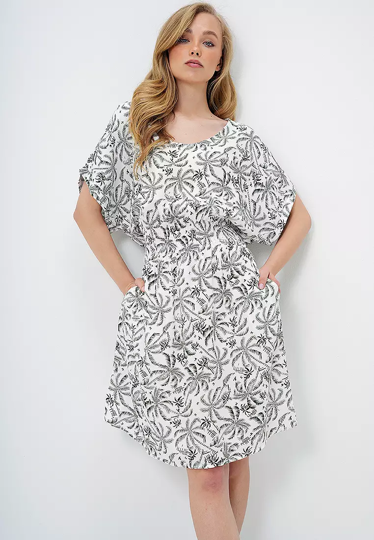 Patterned with Smocked Mini Dress