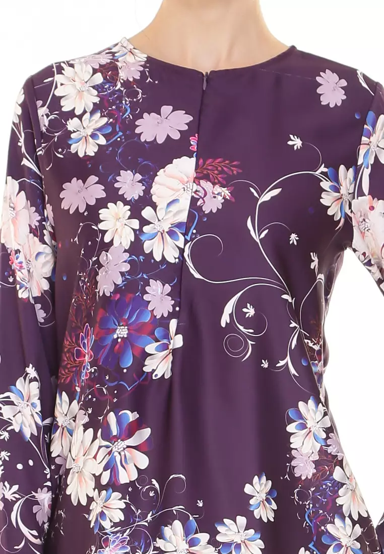 Hanna Printed Kurung Modern in Dark Purple