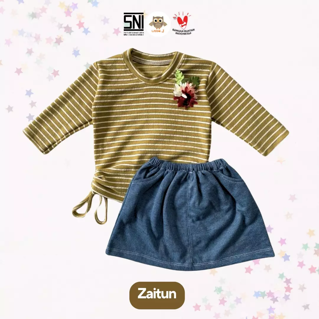 Little J - Oneset Rok Anak Perempuan Salur Lengan Panjang || Baju Anak Cewek Rib Stripe Lucu 1-5 Tahun SNI Tebal