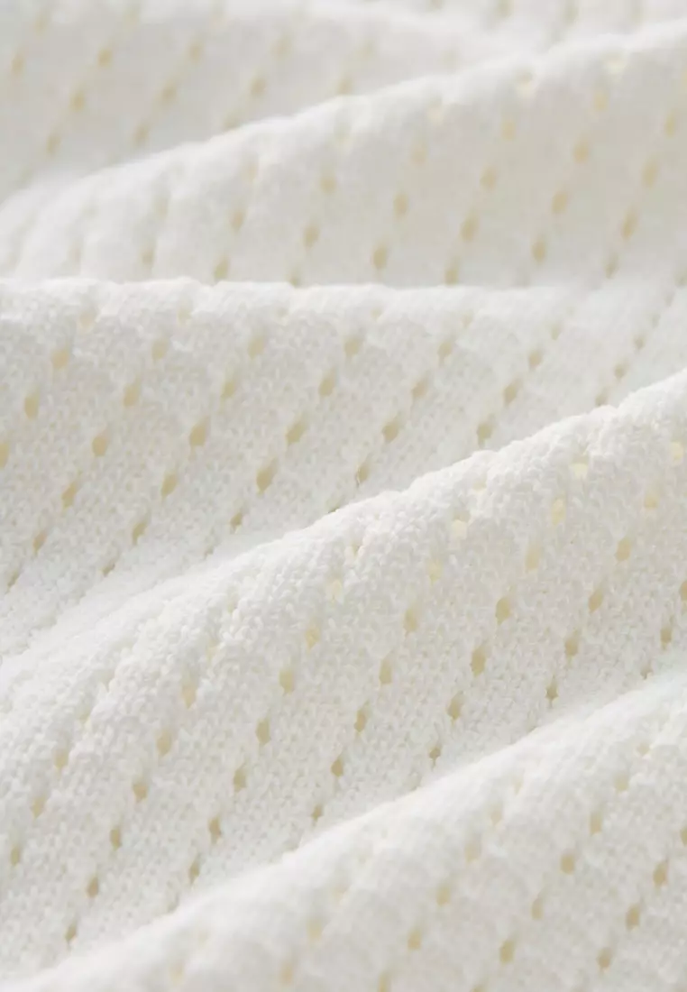 白色鏤空POLO領短袖針織衫