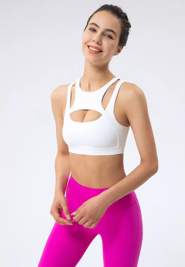 Strappy yoga bra Herringbone back sports bra shockproof running