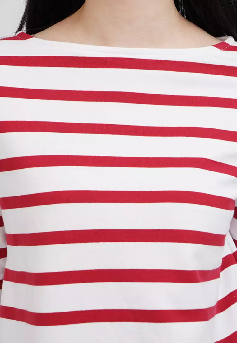 Boat Neck Stripes Long Sleeve Top