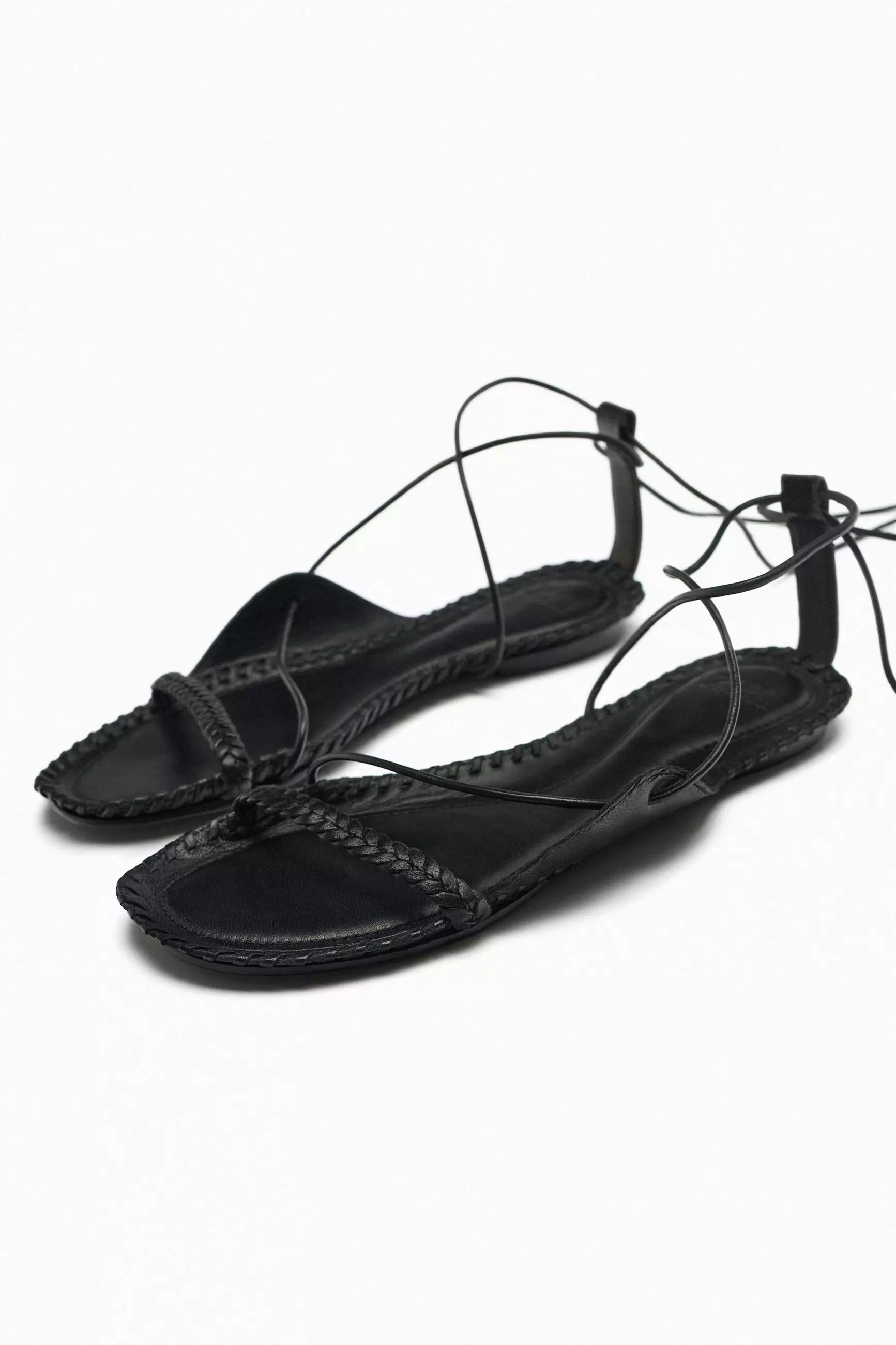 Zara Sandal Sandals With Two Straps Across ZARA Lace-Up Flat