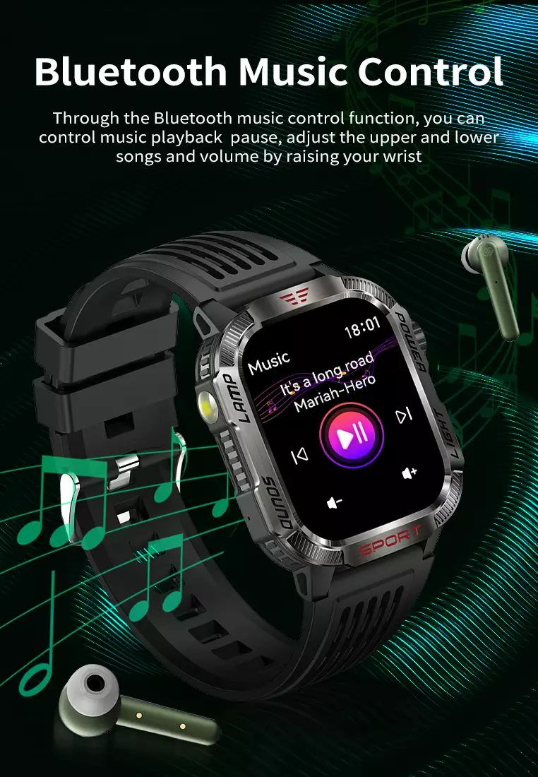 Smart Watch HT29 2.01 HD Large Screen Flashlight Compass function Health Monitoring Jam Pintar Khaki