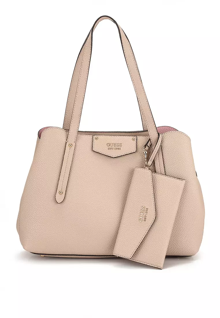 GUESS Eco Brenton Girlfriend Satchel, Almond: Handbags