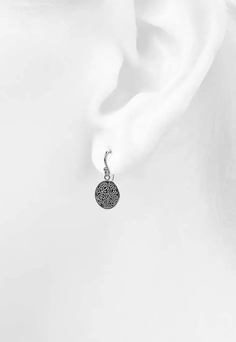 Solid Silver Petrified Garden Filigree Hook Earrings