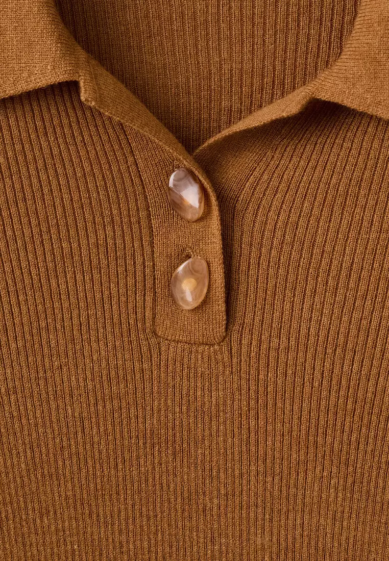 Polo-Neck Ribbed Sweater
