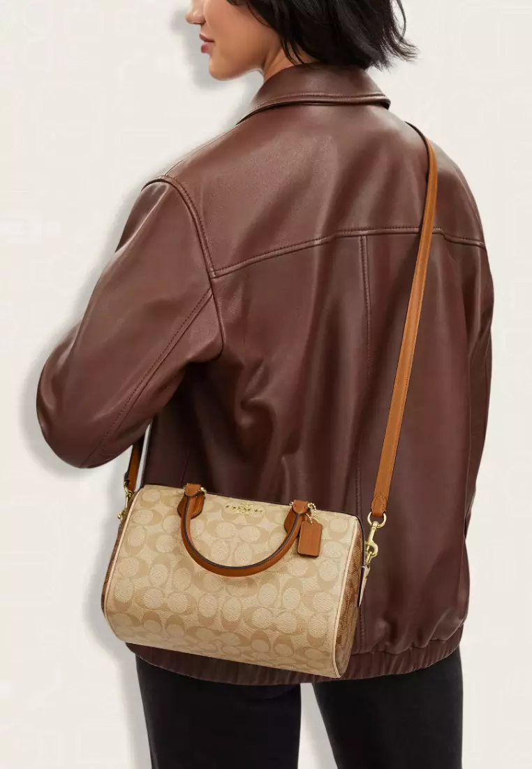 Coach Rowan Satchel Bag In Blocked Signature Canvas Khaki Multi